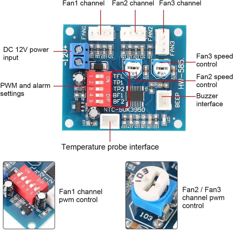 Youmile 12V PWM Ventilátor Sebességszabályozó Modul PC Hűtéshez
