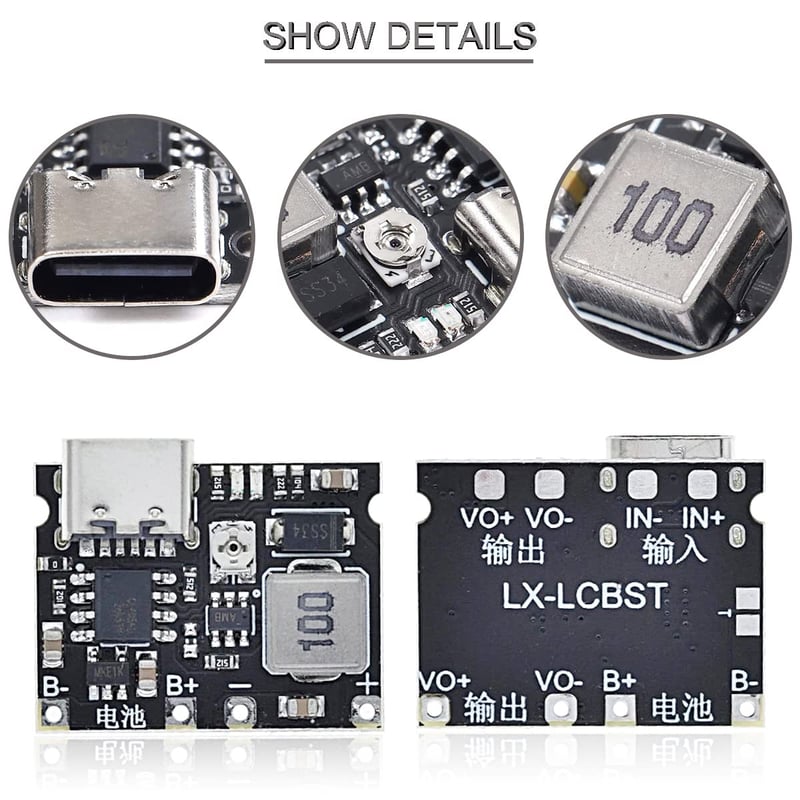 Youmile 18650 Li-ion Töltőmodul 5db + Elemtartó Doboz, 3.7V-5V/9V Boost Konverter