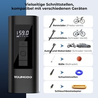 YOUNGDO 150 PSI elektromos kerékpáros pumpa 6000 mAh akkumulátorral 7