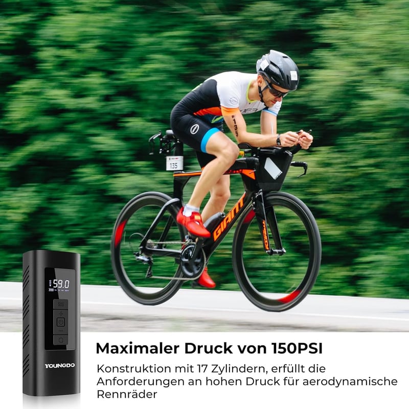YOUNGDO 150 PSI elektromos kerékpáros pumpa 6000 mAh akkumulátorral