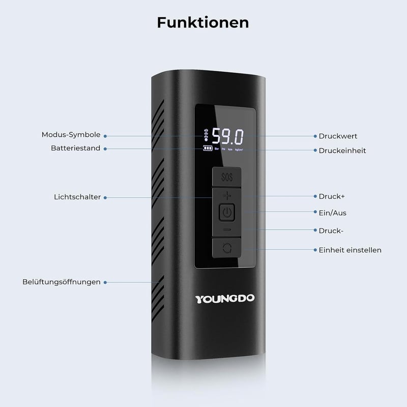 YOUNGDO 150 PSI elektromos kerékpáros pumpa 6000 mAh akkumulátorral