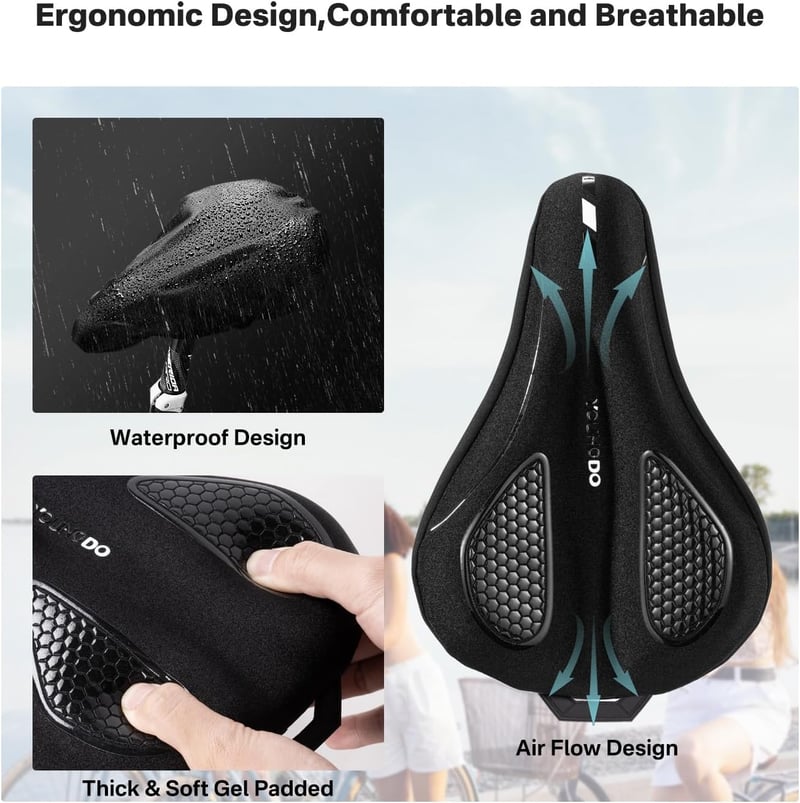 YOUNGDO ergonomikus gel nyeregvédő, puha párnázott kerékpár nyereg borítás esővédelemmel - Schmal, Black