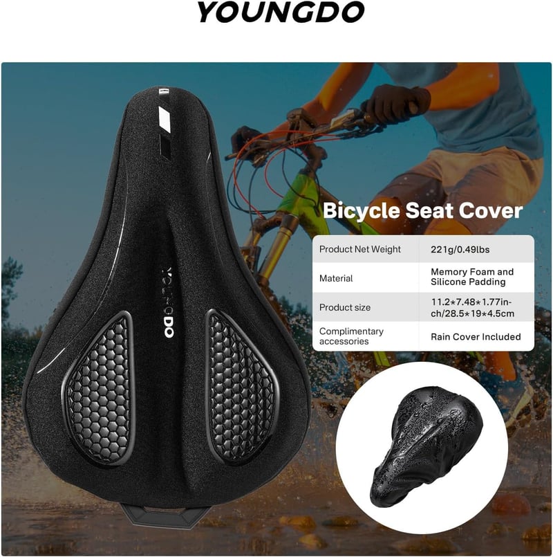 YOUNGDO ergonomikus gel nyeregvédő, puha párnázott kerékpár nyereg borítás esővédelemmel - Schmal, Black