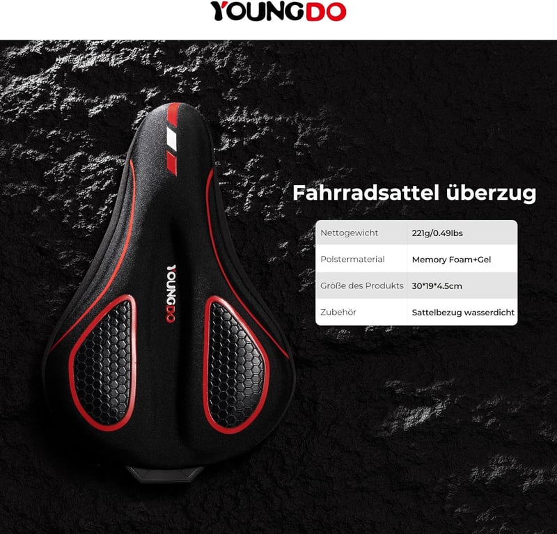 YOUNGDO Ergonomikus Kerékpár Nyereghuzat Gél Párnázással - Kék, Vízálló, Memory Foam, Unisex, Kényelmes Bicikli Ülésvédő