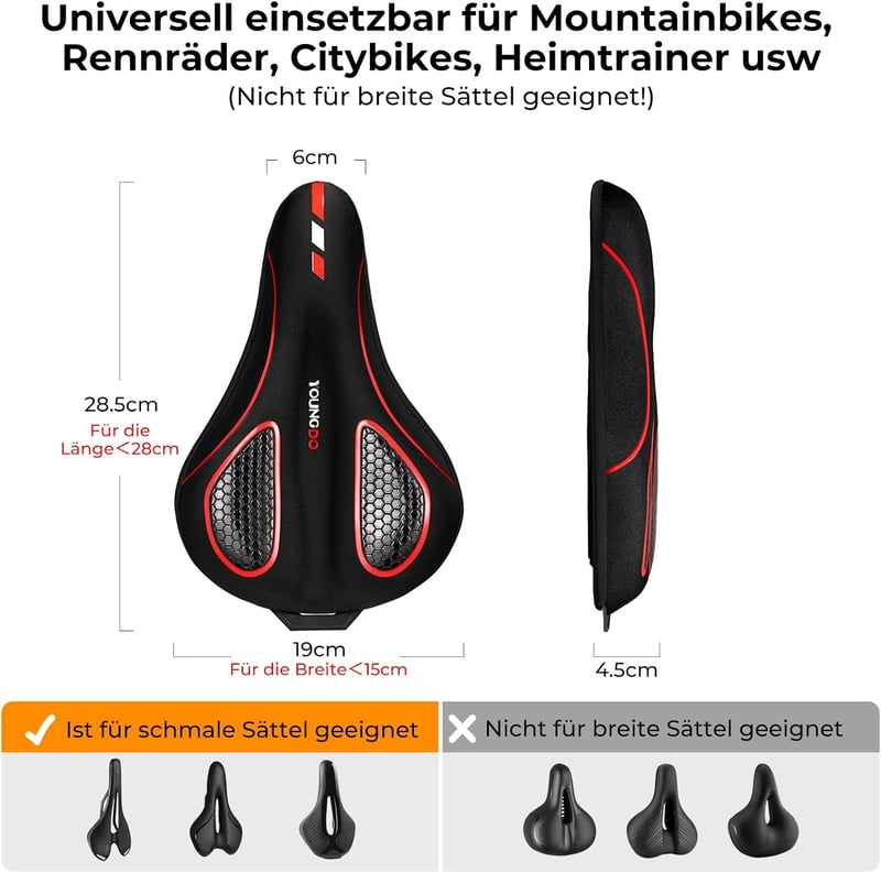 YOUNGDO Ergonomikus Kerékpár Nyereghuzat Gél Párnázással - Kék, Vízálló, Memory Foam, Unisex, Kényelmes Bicikli Ülésvédő