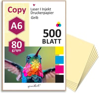younikat 500 lap A6 sárga nyomtatópapír 80 g/m² lézer és tintasugaras nyomtatóhoz - Yellow, DIN A6, pack of 500 1