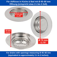 Your Day Mate Nerezové sitko do drezu, 3 ks – vonkajší priemer 70 mm, vnútorný priemer 44 mm, hĺbka 18 mm – kuchynský drez, sprcha, vaňa, sitko na zachytávanie vlasov 4