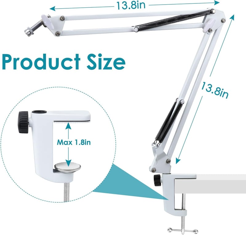 YOUSHARES fehér mikrofon boom kar állvány forgatható asztali tartó 3/8-5/8 adapterrel FIFINE AM8 XLR USB mikrofonhoz