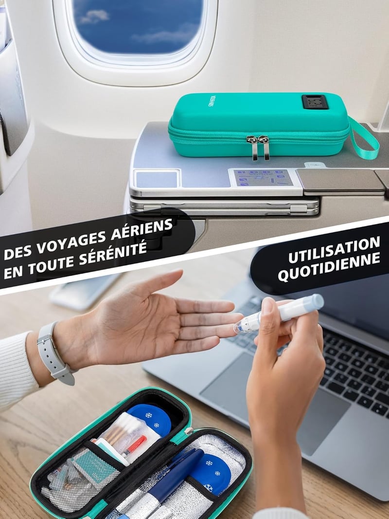 YOUSHARES Inzulin Hűtőtáska Hőmérővel, Diabéteszhez, 2 Jégakkuval, Zöld