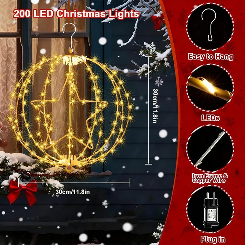 yowin 200 LED-es csillag karácsonyi ablakdísz időzítővel, vízálló kültéri beltéri dekoráció
