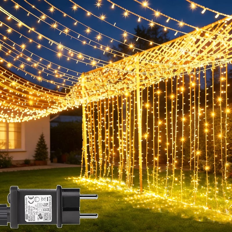 Ghirlandă luminoasă tip perdea cu LED-uri yowin, 8 moduri de iluminare, rezistentă la apă - 6x3 m, 600 LED-uri, alb cald