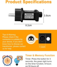 yowin EU Csatlakozó Fényfüzérekhez - 31V 9 Üzemmódú Adapter Időzítővel, Memória Funkcióval, IP44 Vízálló Transzformátor Karácsonyi Világítás 2