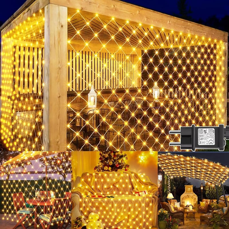 yowin Kültéri Fényfüzér Háló 3x2m 200 LED Meleg Fehér - IP65 Vízálló, 8 Üzemmód, Időzítő, Összekapcsolható Fényháló Kertbe, Erkélyre, Beltér