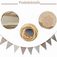 Yphzmtz Vonkajšia vlajková girlanda 3 ks (4 m) Vodoodolná jutová boho girlanda béžová/hnedá na vintage svadbu, záhradnú párty a do detskej izby, 36 vlajok 3