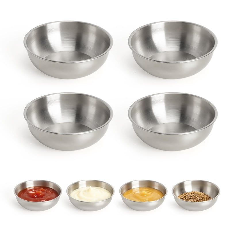 YPLANGENT Set 4 Boluri pentru Sos din Oțel Inoxidabil – ø 8,5 cm Bol Rotund pentru Aperitive, Sosuri, Sushi, Condimente, Gustări, Restaurant, Acasă