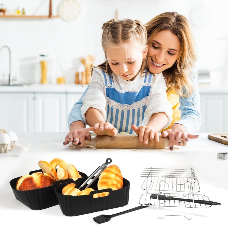 YQL Tefal Dual Easy Fry szilikon forma és rács szett - légfriteusz kiegészítő - Black, Silicone