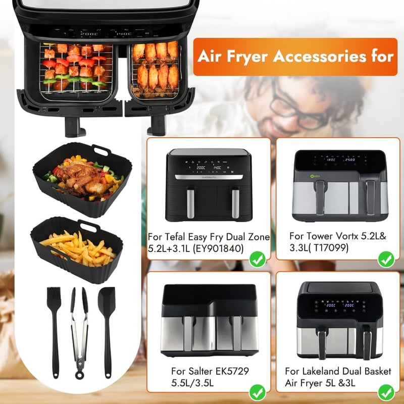YQL Tefal Dual Easy Fry szilikon forma és rács szett - légfriteusz kiegészítő - Black, Silicone