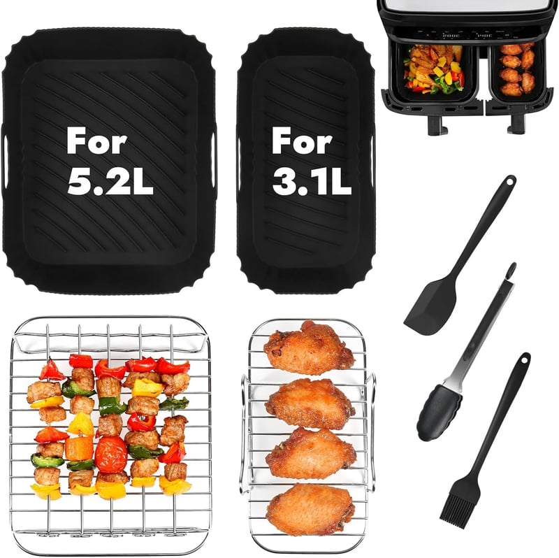 YQL Tefal Dual Easy Fry szilikon forma és rács szett - légfriteusz kiegészítő - Black, Silicone