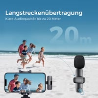 Bezdrôtový klopový mikrofón YRF pre iPhone a telefóny so systémom Android, 2,4 GHz Plug and Play, konektor USB-C a Lightning, klopový mikrofón na vlogovanie, TikTok, nahrávanie videa, sivý 4