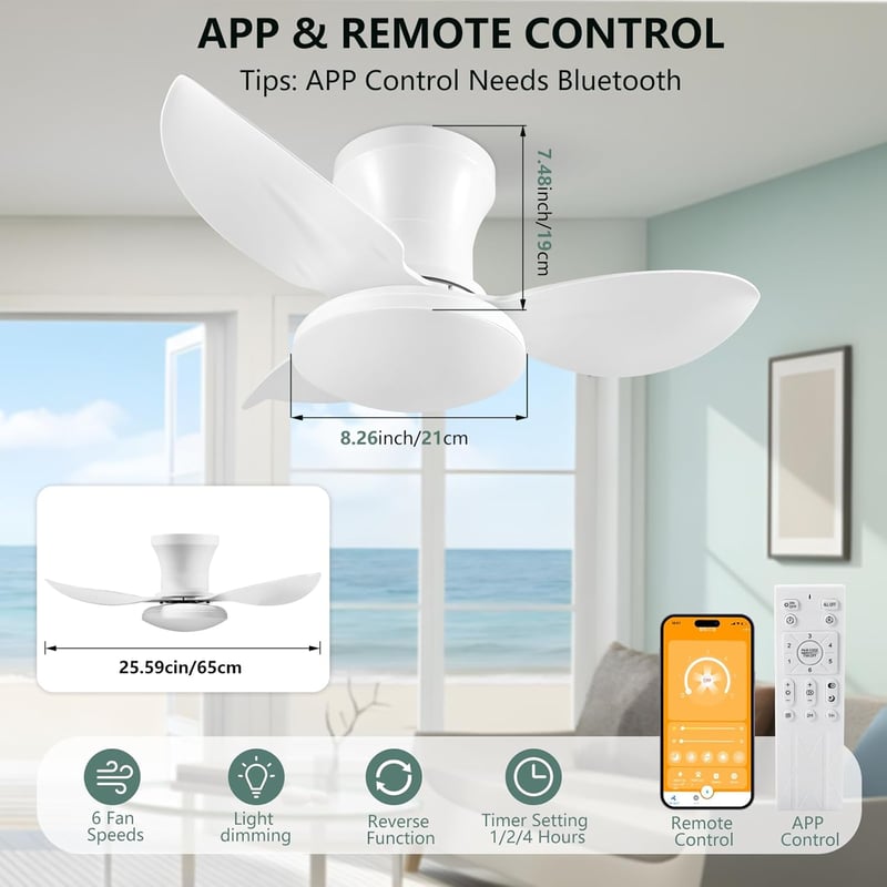 YrgePowk 65 cm Mennyezeti Ventilátor LED Világítással Távirányítóval