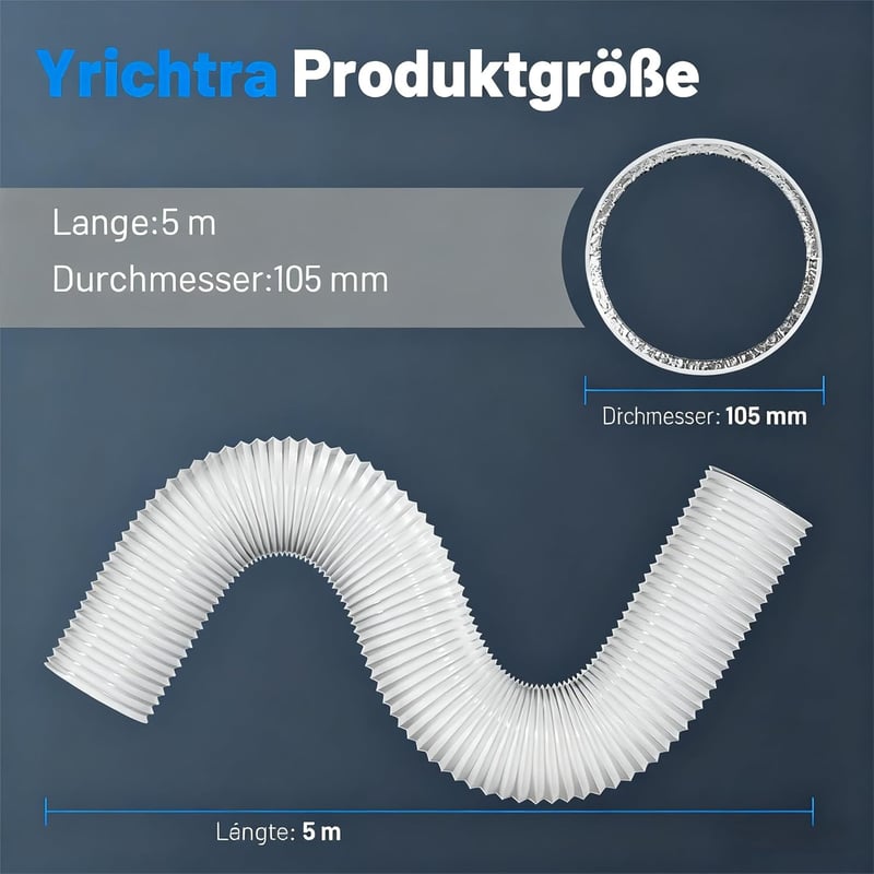 Yrichtra 100mm Flexibilis Légcsatorna 5m Alumínium Szellőzőcső Klímához