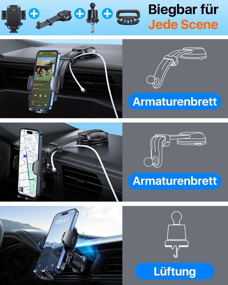 YRU 360° Autós Telefontartó Alumínium Szívókorongos iPhone 16 Pro Max Kompatibilis