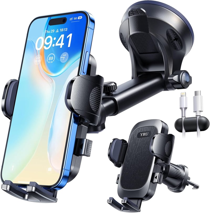 YRU 360° Forgó Autós Telefontartó Szélvédő Műszerfalra iPhone Samsung Erős Tapadó