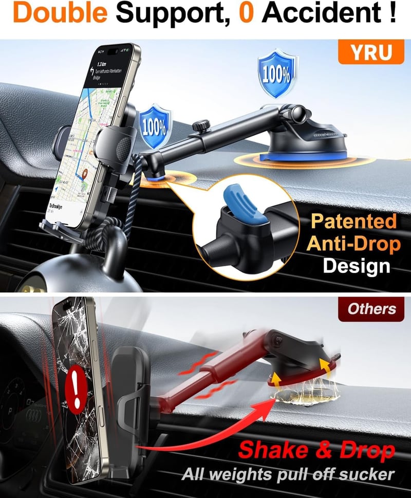 YRU 360° Forgó Autós Telefontartó Szélvédő Műszerfalra iPhone Samsung Erős Tapadó
