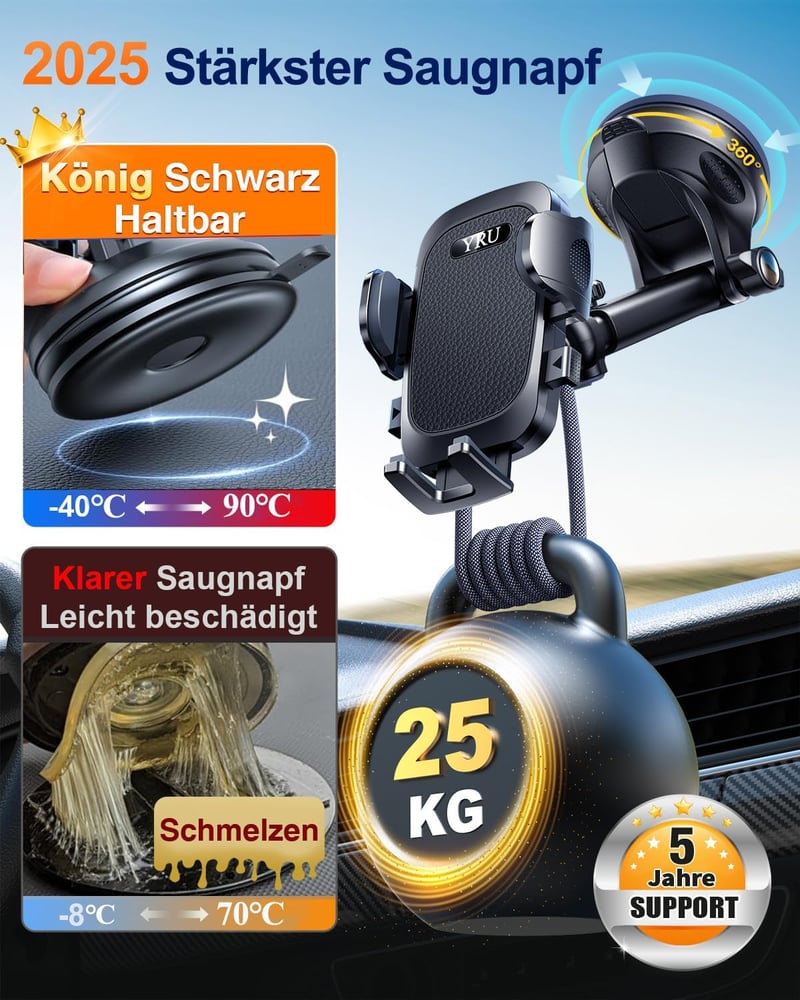 YRU Autós Telefontartó 360° Forgó Szélvédő és Légcsatorna Rögzítés iPhone 16 15 14 13 Pro Max