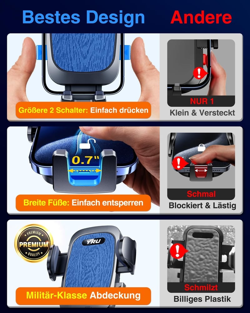YRU Autós Telefontartó Erős Szívókoronggal és Klipsz iPhone Samsung Univerzális