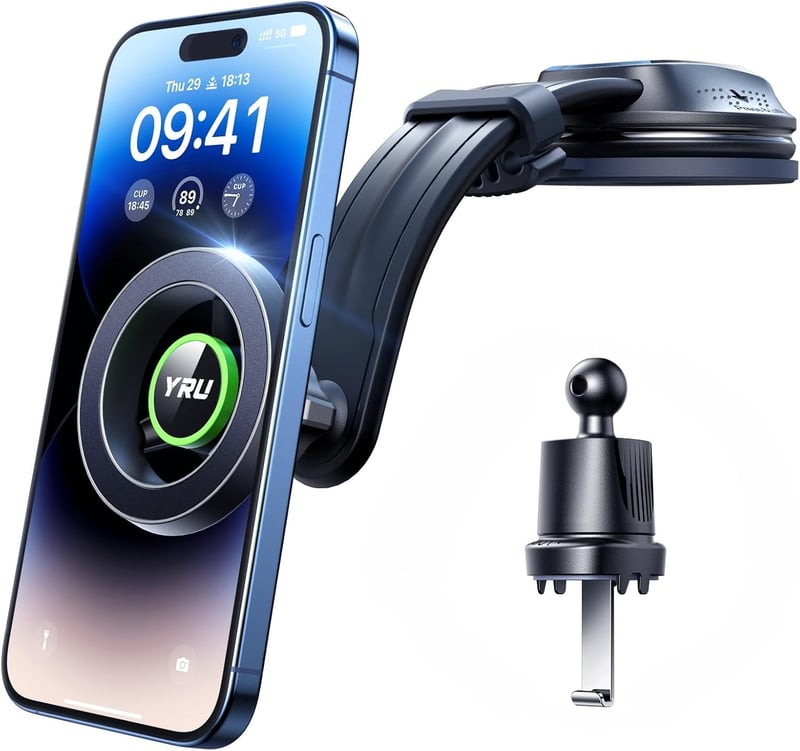 YRU MagSafe Autós Telefontartó Mágnes, Szellőzőrácsra és Műszerfalra, iPhone Android