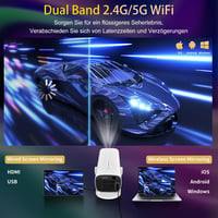Ysametp 5G WiFi Bluetooth mini hordozható videoprojektor fehér, Full HD 1080P, 4K támogatás, 8000 Lumen, HDMI USB, TV Stickhez laptophoz tab 3