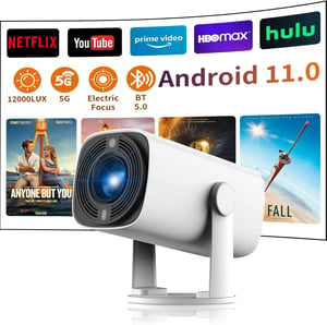 Ysametp 5G WiFi Bluetooth mini hordozható videoprojektor fehér, Full HD 1080P, 4K támogatás, 8000 Lumen, HDMI USB, TV Stickhez laptophoz tab