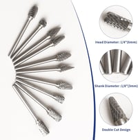 YSDMY 10 részes keményfém vágófej szett 3mm szárral, 6mm csiszoló fejjel 7