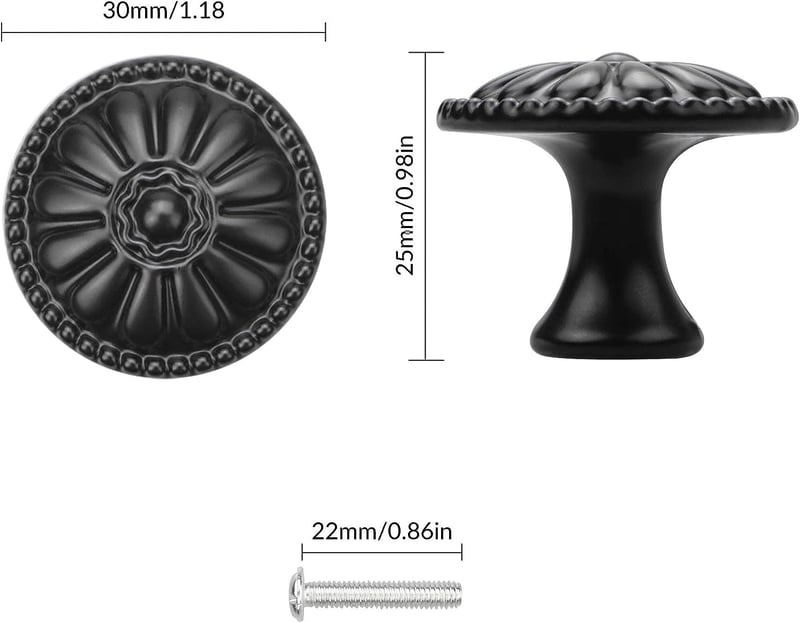 YSDMY 12 darabos kerek bútor fogantyú 30mm virágmintás fekete csavarral