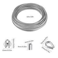 YSDMY Rozsdamentes Acél Drótkötél 10m - 2mm PVC Bevonatú Kötél Szorítóbilincsekkel és Alumínium Hüvelyekkel Kerti Használatra 2