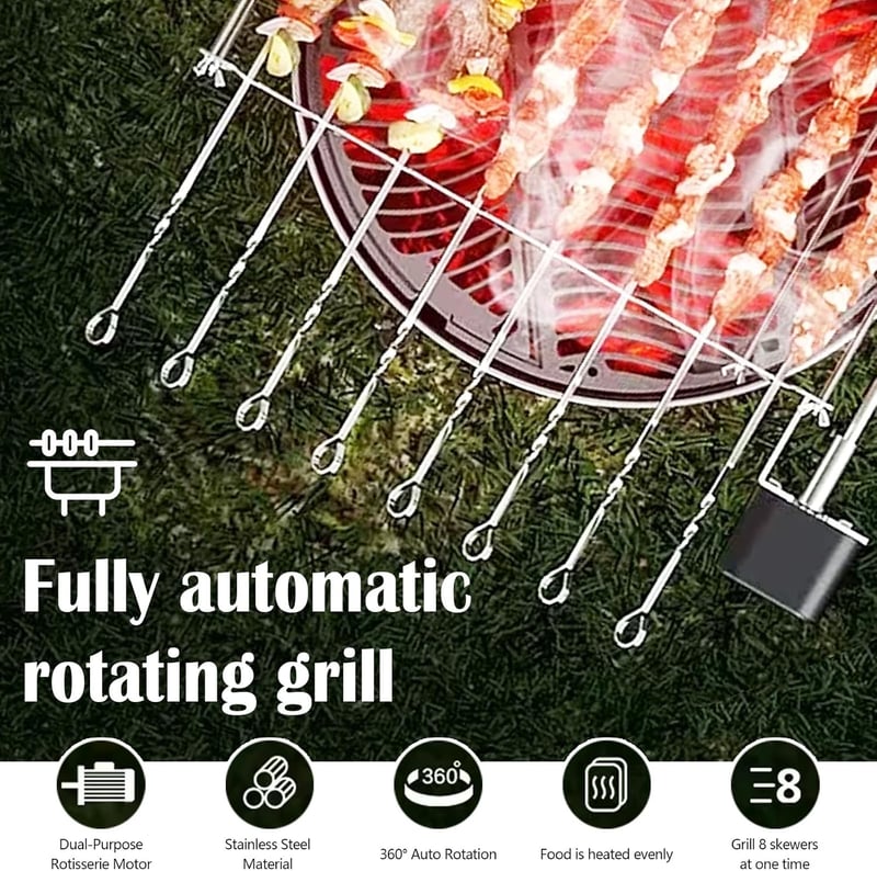 Ysislybin Elektromos Nyársló Rotisserie Grill 10 Nyárssal USB Motorral Automata Kebab Grillezéshez