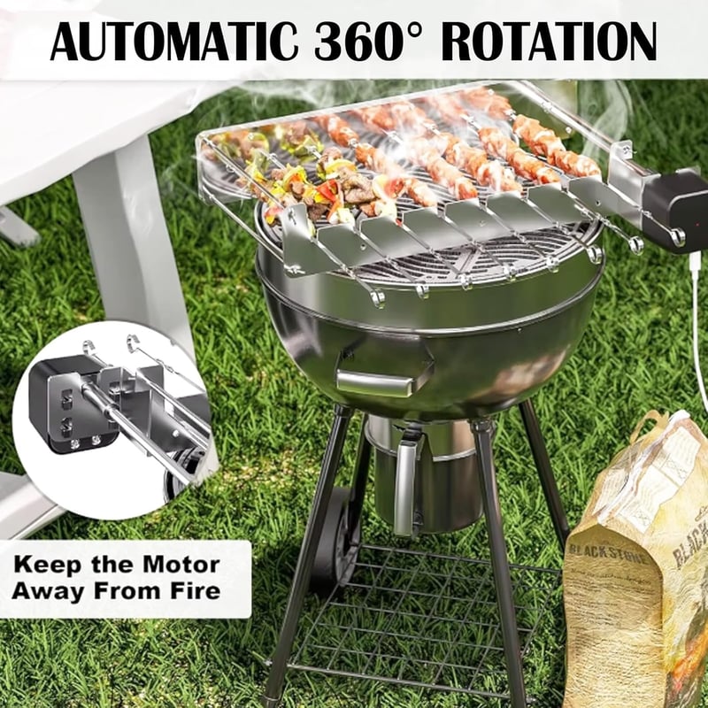 Ysislybin Elektromos Nyársló Rotisserie Grill 10 Nyárssal USB Motorral Automata Kebab Grillezéshez