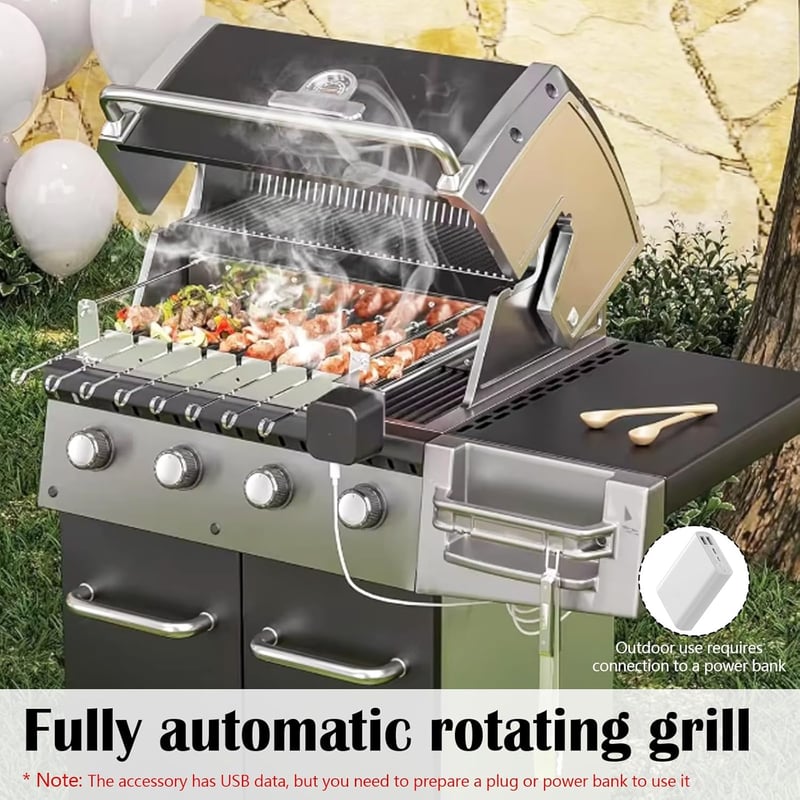 Ysislybin Elektromos Nyársló Rotisserie Grill 10 Nyárssal USB Motorral Automata Kebab Grillezéshez
