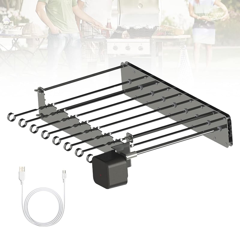 Ysislybin Elektromos Nyársló Rotisserie Grill 10 Nyárssal USB Motorral Automata Kebab Grillezéshez