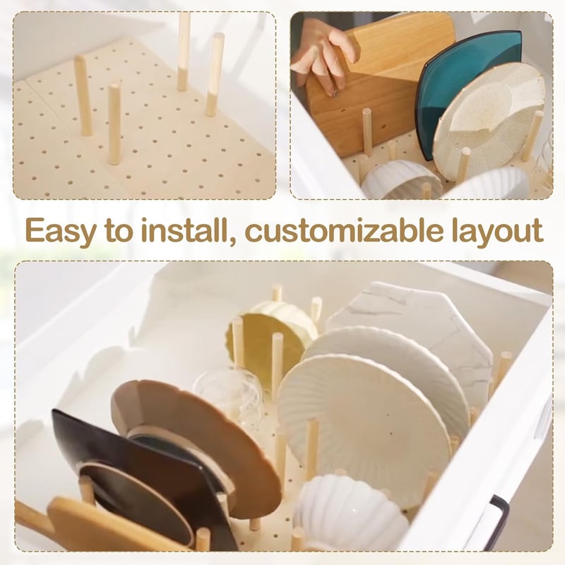 Ysislybin Pegboard Fiók Szervező 4 db Fa Rendszerezővel és 32 Fa Pálcával