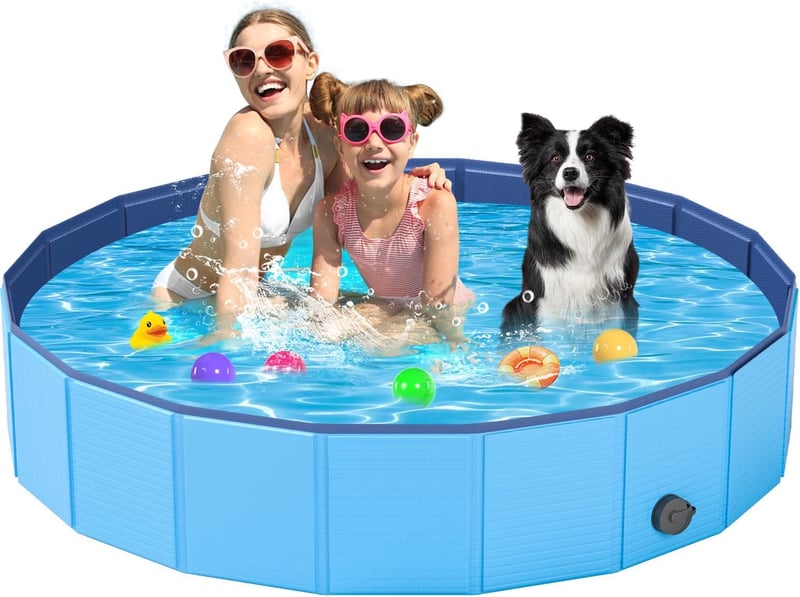 Piscină pliabilă pentru câini YSJILIDE din PVC - 160x30 cm, albastru