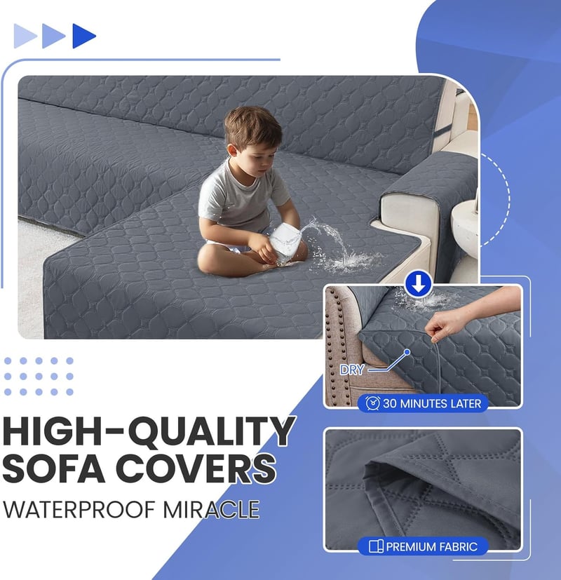 Ystyle 100% vízálló L alakú kanapévédő 4 személyes fordítható sarokkanapéhoz - L Form 4 Sitzer (L 280 CM), Darkgray