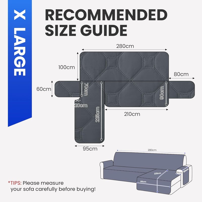 Ystyle 100% vízálló L alakú kanapévédő 4 személyes fordítható sarokkanapéhoz - L Form 4 Sitzer (L 280 CM), Darkgray
