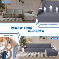Husă pentru canapea cu brațe Ystyle, 2 locuri, L 210 cm, matlasată, dublă față, gri închis și gri deschis 7