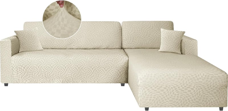 Ystyle L alakú kanapéhuzat 2+2 személyes beige rugalmas védőhuzat