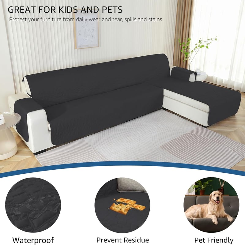 Ystyle L alakú kanapévédő 2 személyes vízálló csúszásmentes fekete 210cm - L Form 2 Sitzer | L 210 CM, Black