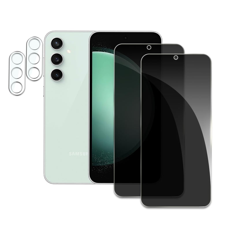 YSVDTEE Sticlă securizată de protecție pentru ecran Samsung Galaxy S23FE cu funcție de confidențialitate (Anti-Spy), 2 buc + 2 buc folie protecție cameră, duritate 9H, rezistentă la zgârieturi, fără bule, instalare ușoară