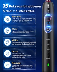 Periuță de dinți electrică rotativă YTEATH PRO pentru adulți și copii, cu 8 capete de rezervă (2 tipuri), 3 intensități, 5 moduri, stație de încărcare montabilă pe perete, temporizator de 2 minute 4