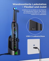 Periuță de dinți electrică rotativă YTEATH PRO pentru adulți și copii, cu 8 capete de rezervă (2 tipuri), 3 intensități, 5 moduri, stație de încărcare montabilă pe perete, temporizator de 2 minute 6